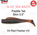 Load image into Gallery viewer, S Tackle 3.5 inch paddle tail slim soft plastic lure Colour Oil Red Flasher UV