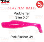 Load image into Gallery viewer, S Tackle 3.5 inch paddle tail slim soft plastic lure Colour Pink Flasher UV