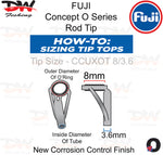 Load image into Gallery viewer, Fuji extra heavy duty rod tip CCUXOT frosted silver frame sizing chart