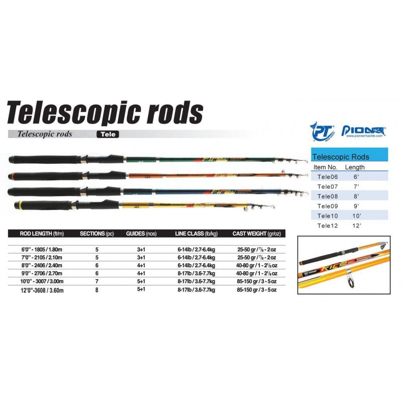 Pioneer Tackle Fire Telescopic Fiberglass Travel Rod