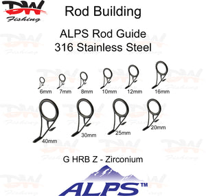 ALPS 316 stainless steel Rod guide, Black HR frame Zircoinium insert ring group picture with heading and ALPS logo