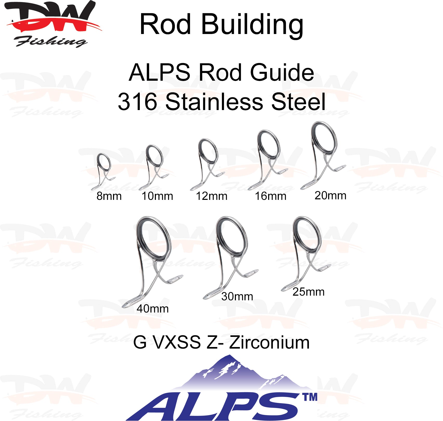 ALPS Rod Guide Premium VX 316 Stainless S Polished Frame Zirconium Insert Ring