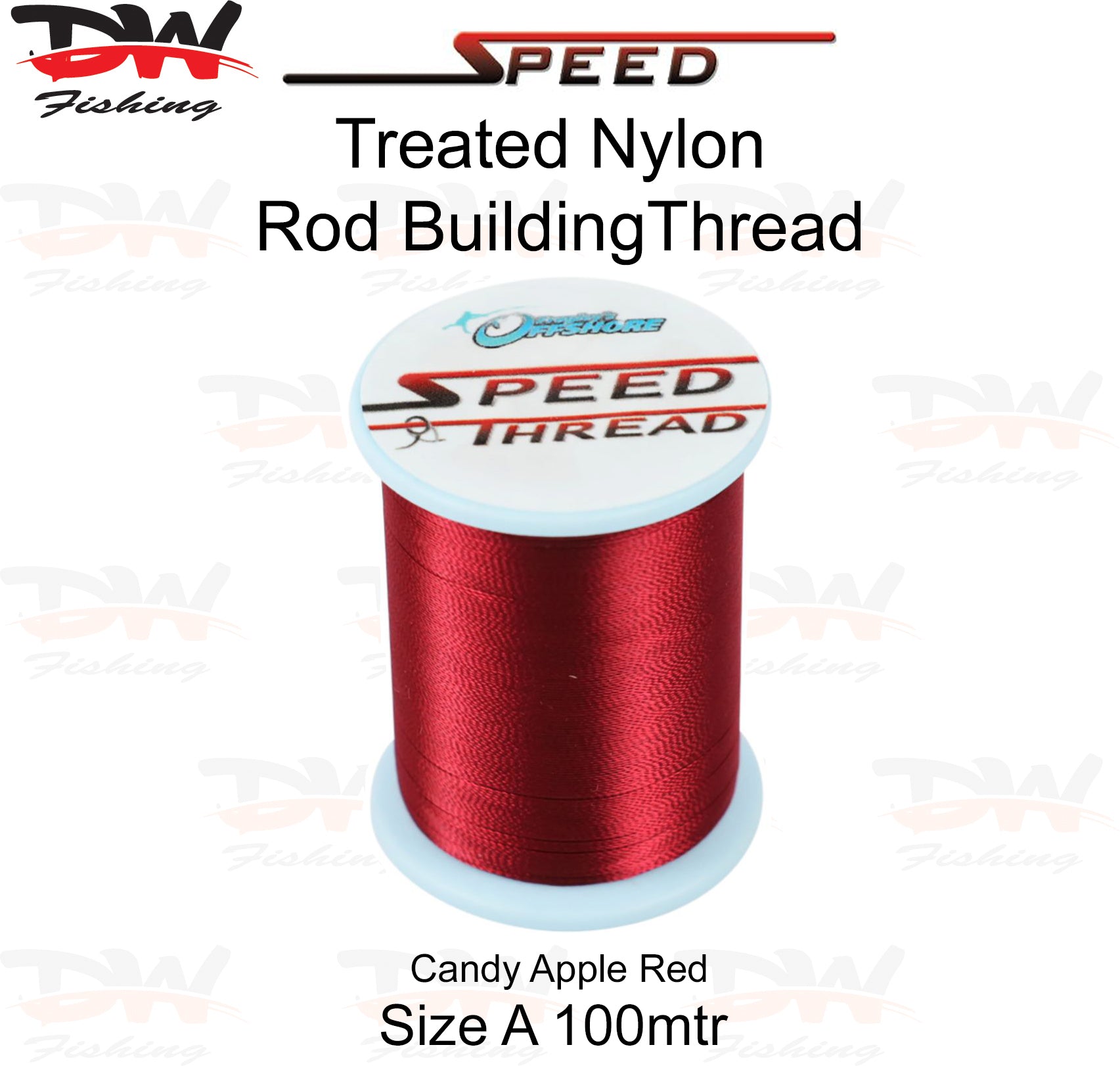 Speed treated nylon rod building thread size A 100 mtr spool colour Candy Apple Red