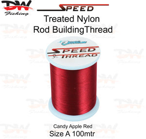 Speed treated nylon rod building thread size A 100 mtr spool colour Candy Apple Red