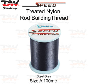 Speed treated nylon rod building thread size A 100 mtr spool colour Steel Grey