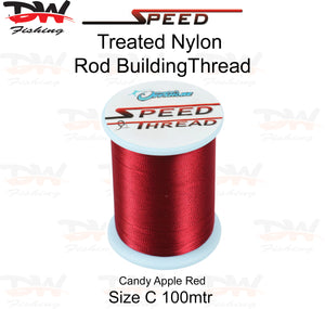 Speed treated nylon rod building thread size C 100 mtr spool colour Candy Apple Red