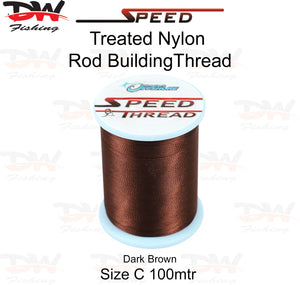 Speed treated nylon rod building thread size C 100 mtr spool colour Dark Brown