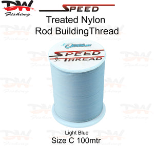 Speed treated nylon rod building thread size C 100 mtr spool colour Light Blue