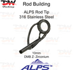 Load image into Gallery viewer, ALPS rod tip DMB-Z Black 316 stainless steel anti tangle frame with black zirconium insert ring, single rod tip picture with 10mm rod tip and logo below
