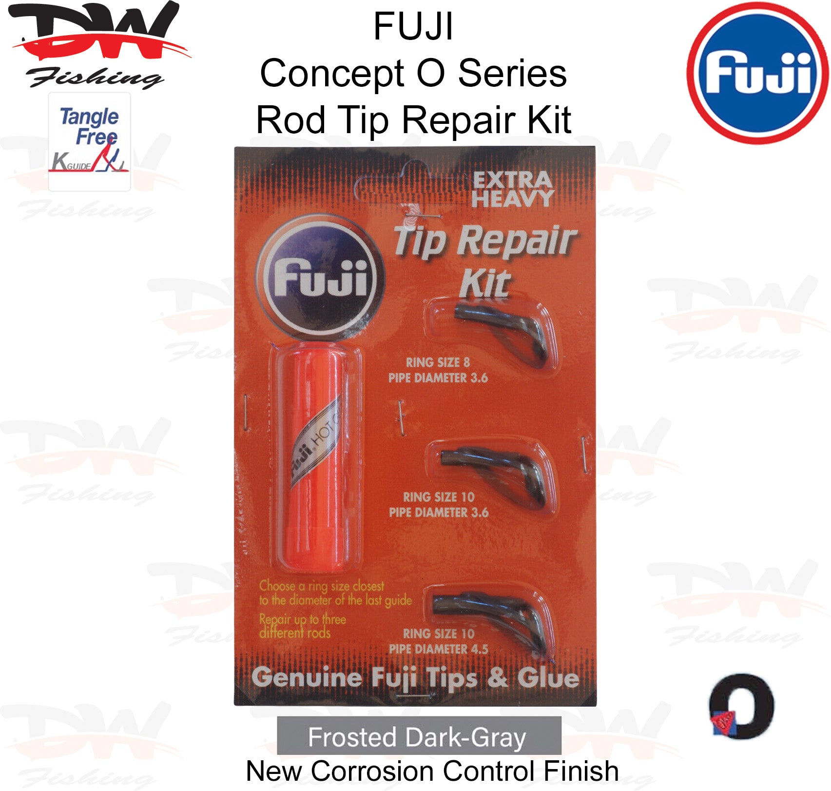 Fuji Rod Tip repair kit size Extra Heavy with 3 BCUXOT frosted Dark gray BC Tips with hot melt glue