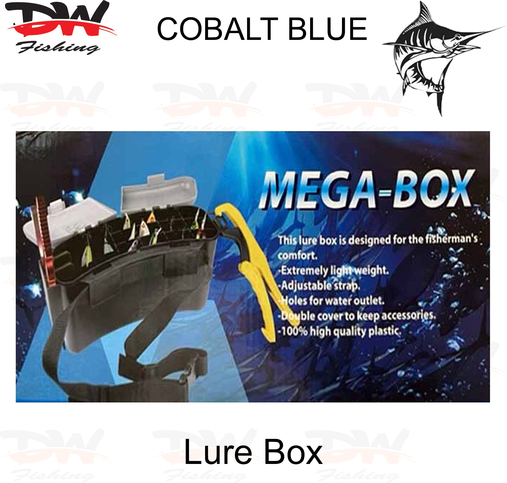 Cobalt Blue Mega Lure Storage Box - Plastic Lure Box with straps
