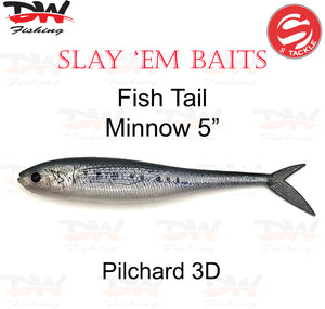 S Tackle 5 inch Fish Tail Minnow 3D soft plastic lure Colour Pilchard 3D