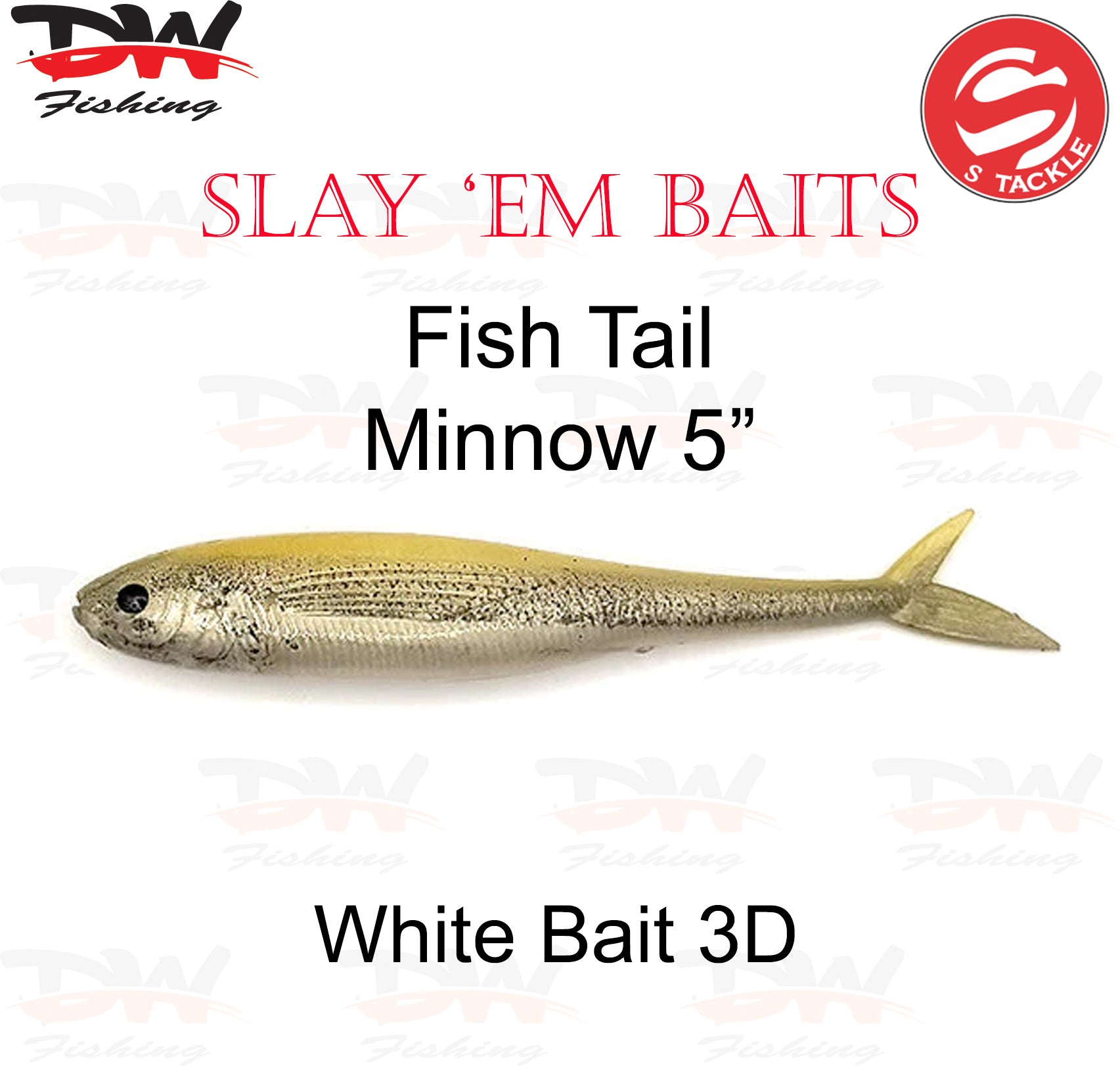 S Tackle 5 inch Fish Tail Minnow 3D soft plastic lure Colour White Bait 3D