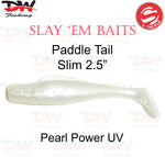 Load image into Gallery viewer, S Tackle 2.5 inch paddle tail slim soft plastic lure Colour Pearl Power UV
