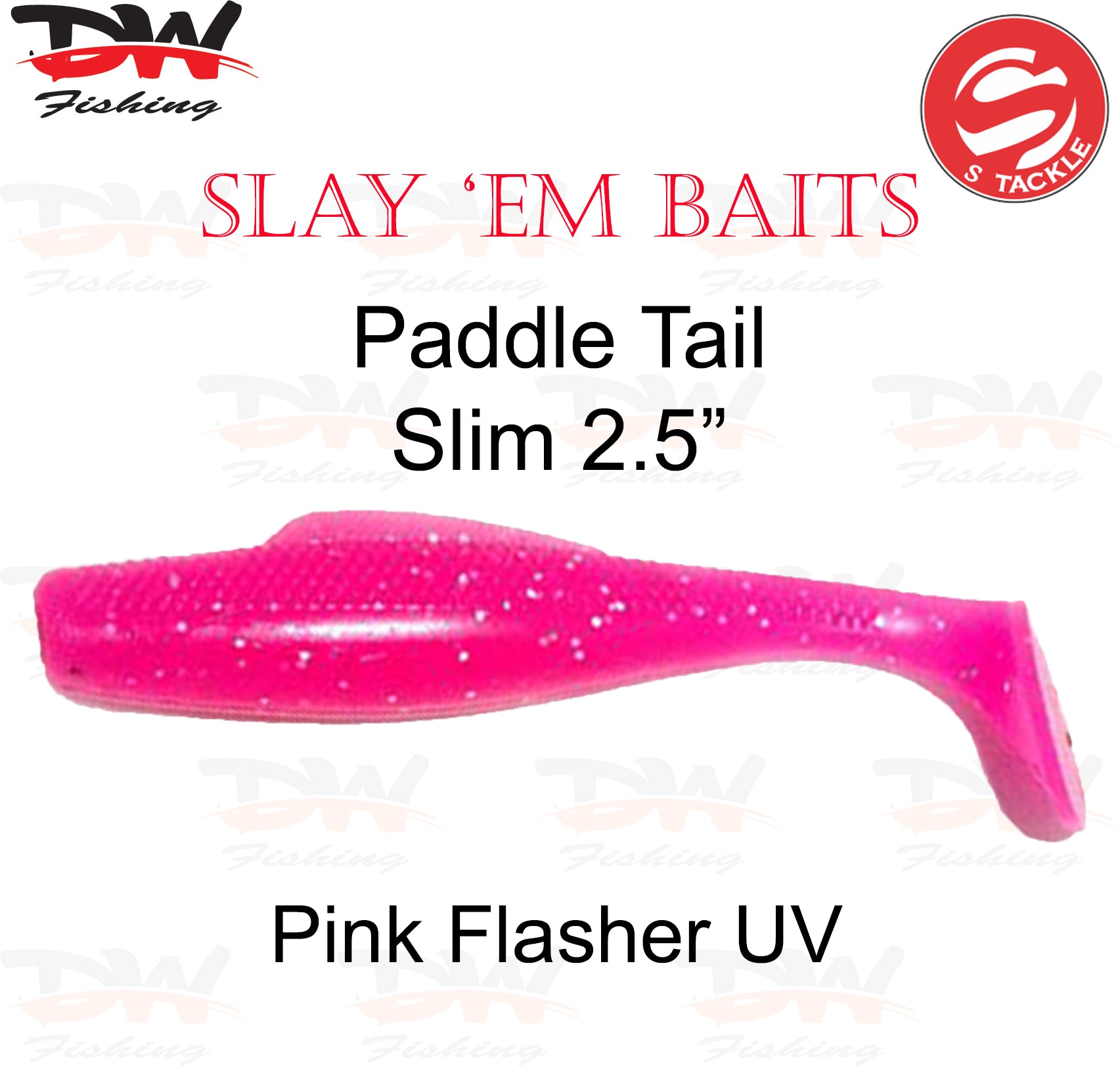 S Tackle 2.5 inch paddle tail slim soft plastic lure Colour Pink Flasher UV