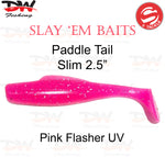 Load image into Gallery viewer, S Tackle 2.5 inch paddle tail slim soft plastic lure Colour Pink Flasher UV
