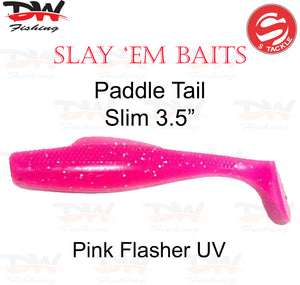 S Tackle 3.5 inch paddle tail slim soft plastic lure Colour Pink Flasher UV