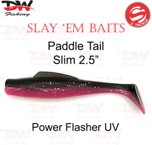 S Tackle 2.5 inch paddle tail slim soft plastic lure Colour Power Flasher UV