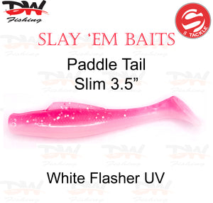 S Tackle 3.5 inch paddle tail slim soft plastic lure Colour White Flasher UV