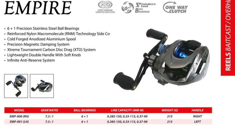 Pioneer Bait caster reel Empire series 900 B/C reel image with specifications