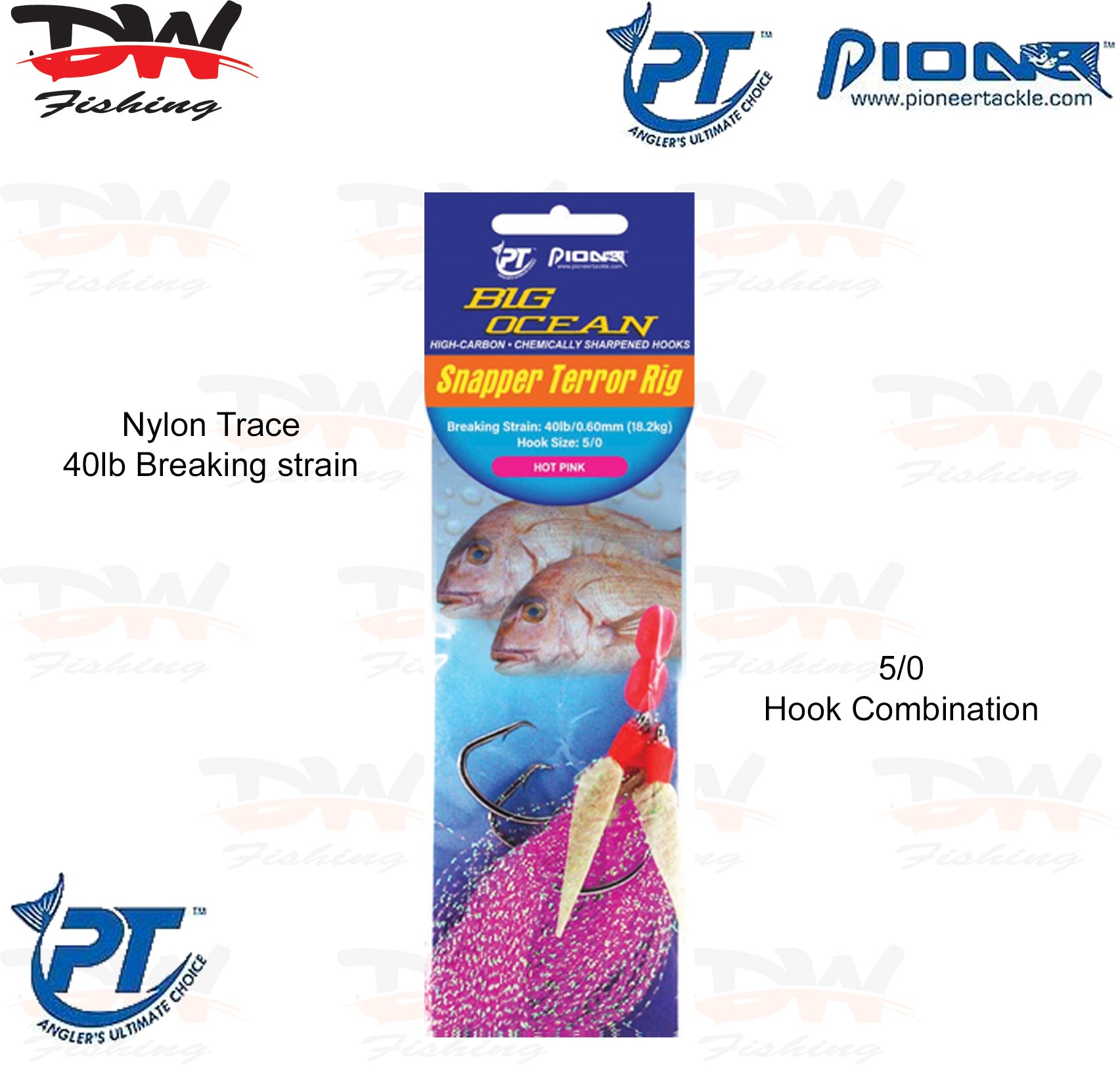 Snapper snatcher by Pioneer Tackle Big Ocean snapper terror rig Hot Pink colour with size 5/0 hooks