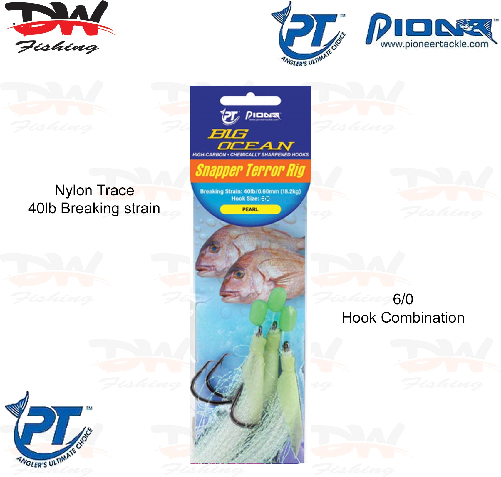 Snapper snatcher by Pioneer Tackle Big Ocean snapper terror rig Pearl colour with size 6/0 hooks