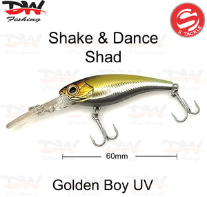 The Shake and Dance Hard Body 60mm lure colour is Golden Boy UV