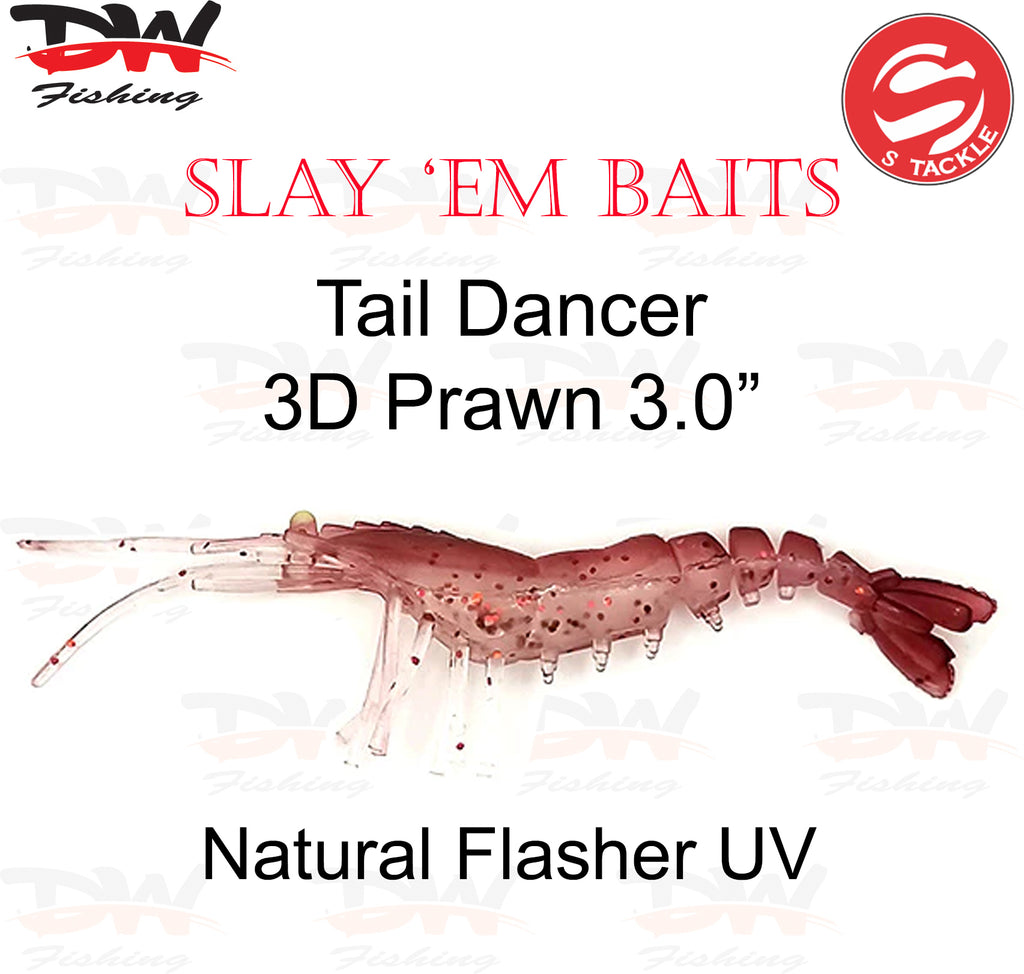 S Tackle 3D tail Dancer prawn lure 3.0 inch Imitation soft plastic lure Colour Natural Flasher UV