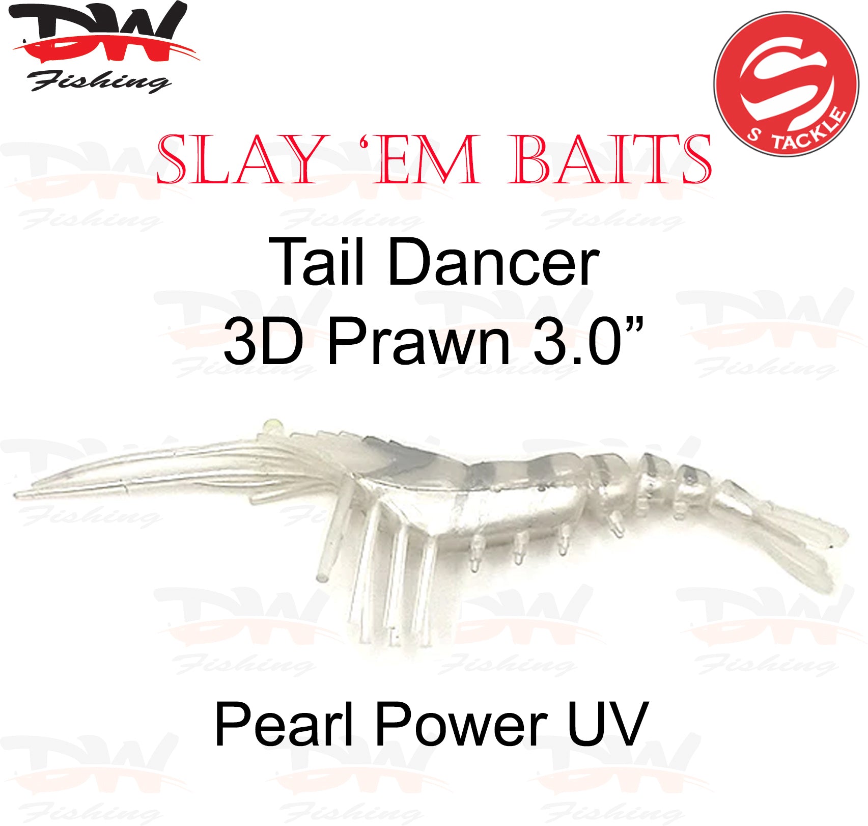S Tackle 3D tail Dancer prawn lure 3.0 inch Imitation soft plastic lure Colour Pearl Power UV