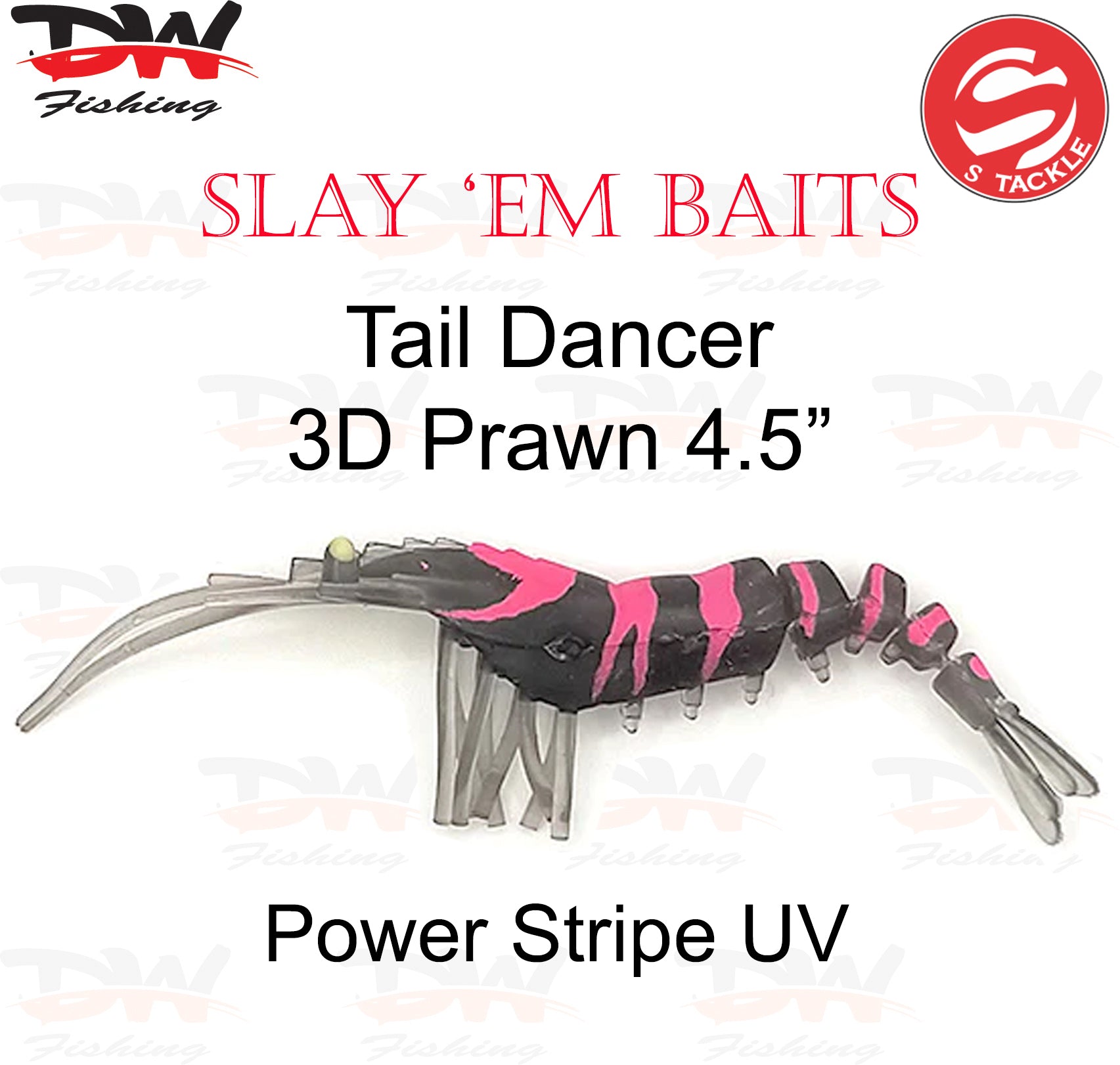 S Tackle 3D tail Dancer prawn lure 4.5 inch Imitation soft plastic lure Colour Power Stripe UV