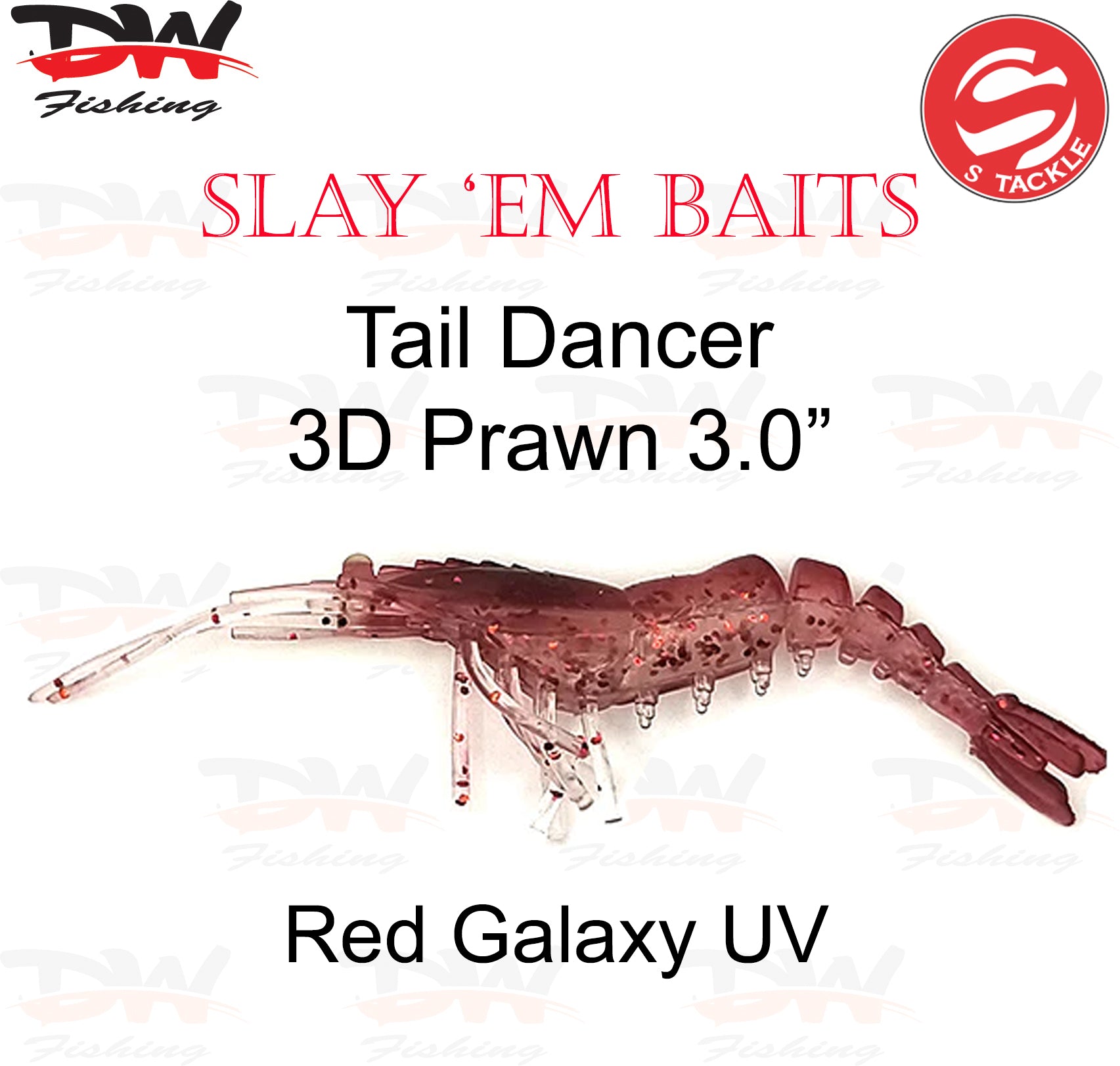 S Tackle 3D tail Dancer prawn lure 3.0 inch Imitation soft plastic lure Colour Red Galaxy UV