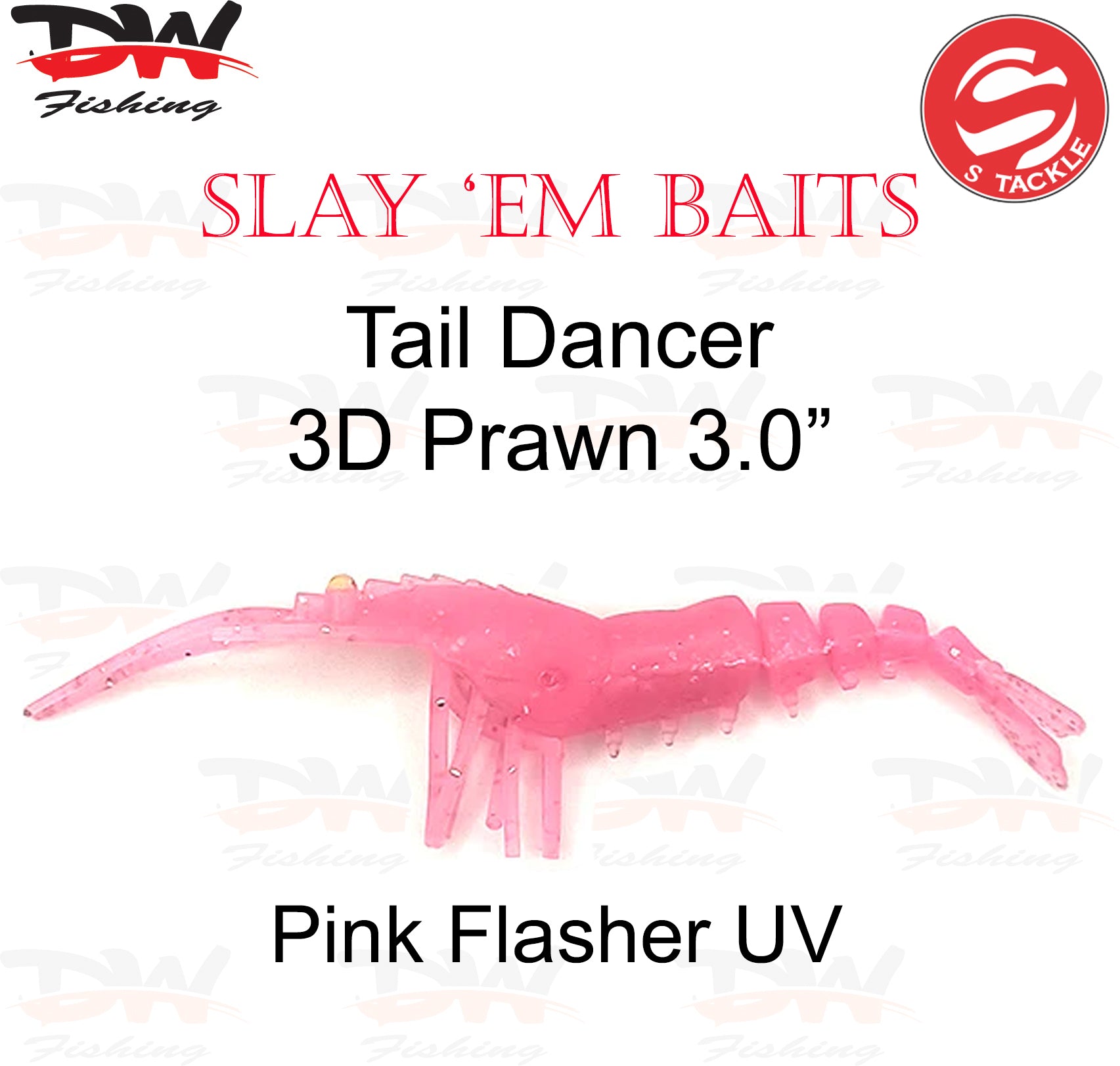 S Tackle 3D tail Dancer prawn lure 3.0 inch Imitation soft plastic lure Colour Pink Flasher UV