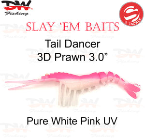 S Tackle 3D tail Dancer prawn lure 3.0 inch Imitation soft plastic lure Colour Pure White Pink UV