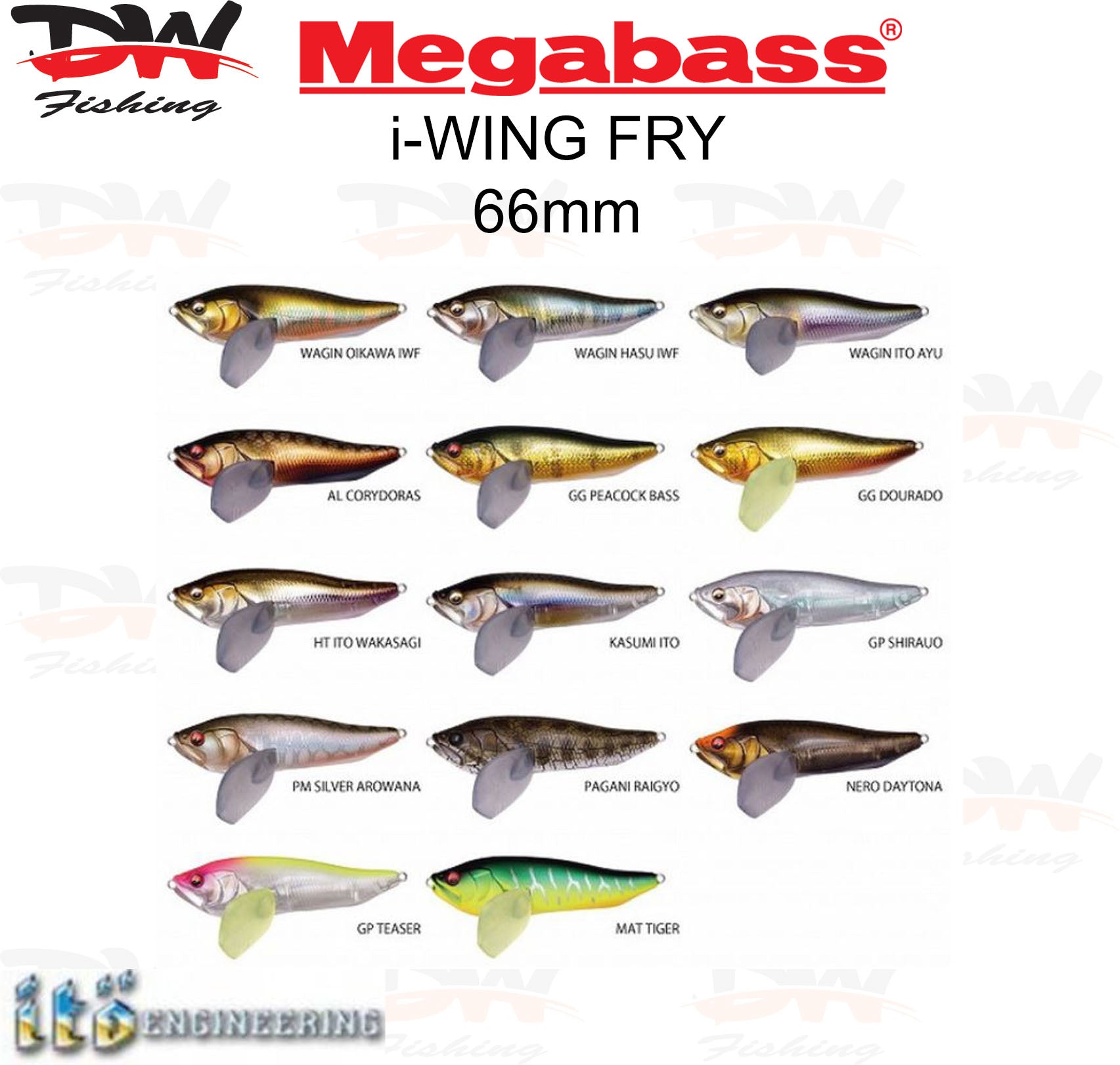 Megabass i-WING FRY surface lure colour chart