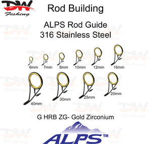 ALPS Rod Guide High Rise Black 316 Stainless Steel Frame Gold Zirconium Eye