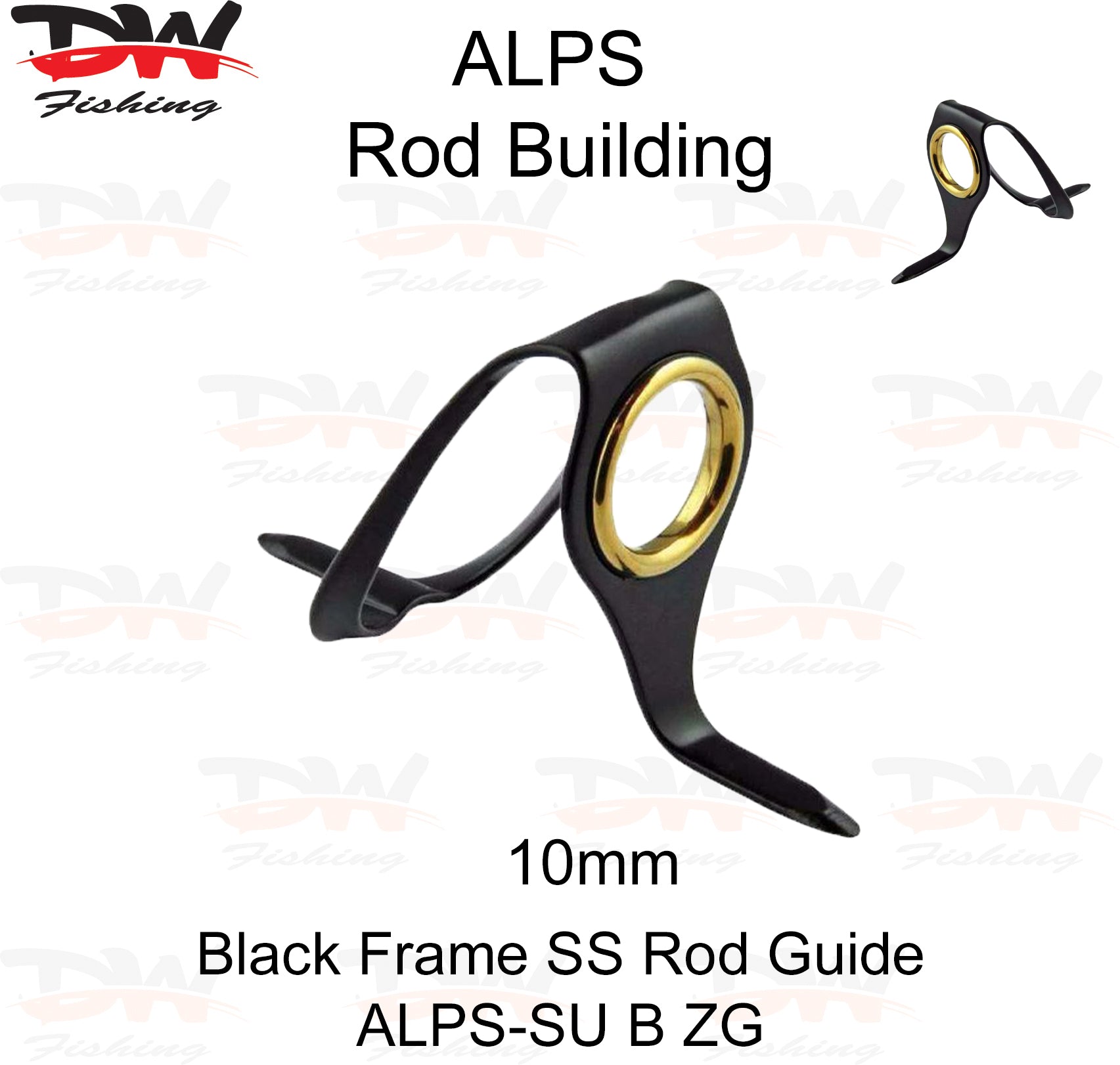 ALPS SU heavy conventional stand up rod guide SUSB-ZG black 316 Stainless Steel framed Guide with gold Zirconium insert ring single 10mm