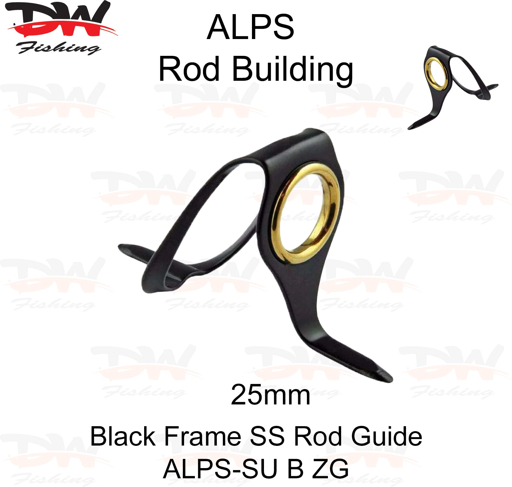 ALPS SU heavy conventional stand up rod guide SUSB-ZG black 316 Stainless Steel framed Guide with gold Zirconium insert ring single 25mm