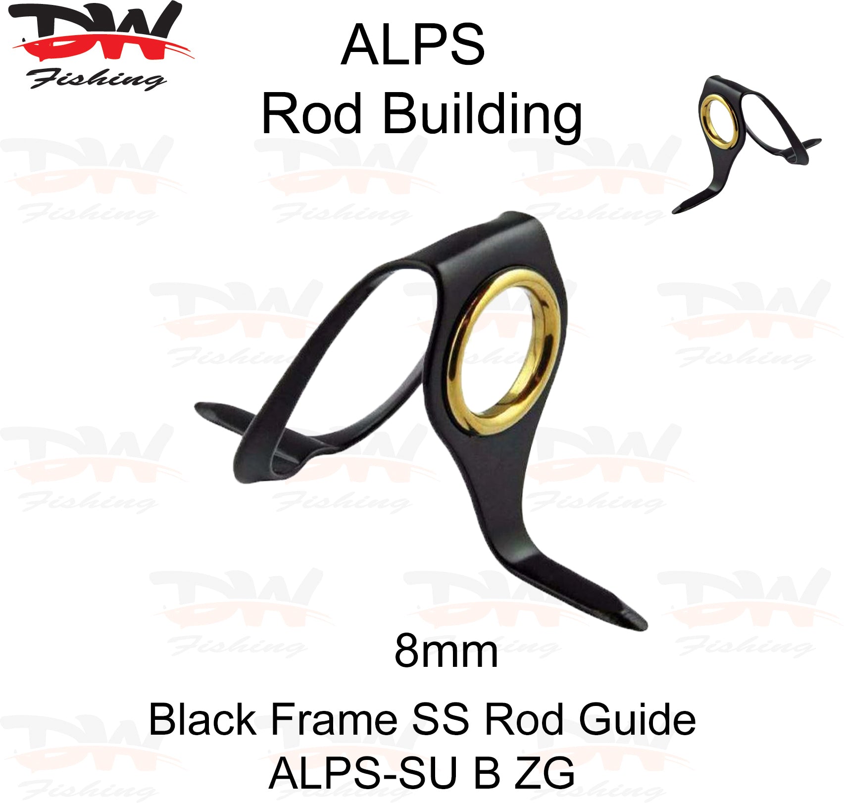 ALPS SU heavy conventional stand up rod guide SUSB-ZG black 316 Stainless Steel framed Guide with gold Zirconium insert ring single 8mm