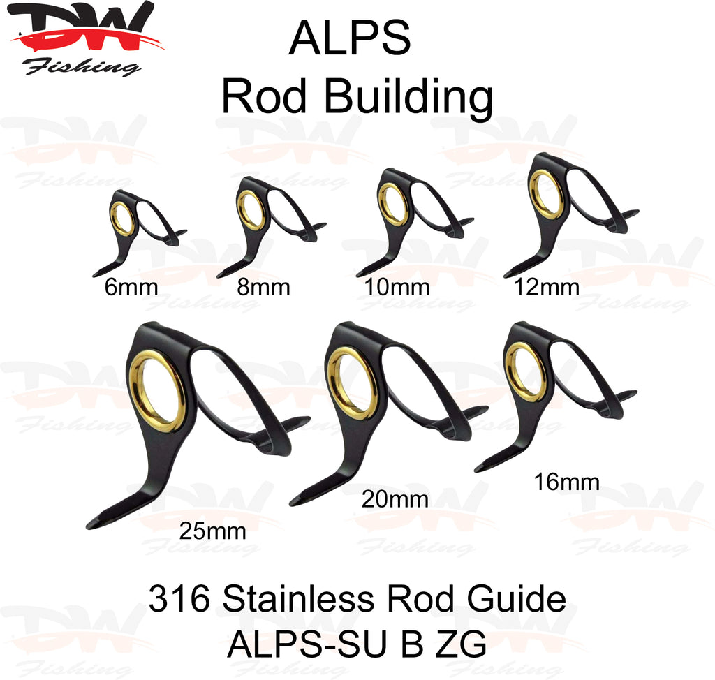ALPS SU heavy conventional stand up rod guide SUSB-ZG black 316 Stainless Steel framed Guide with gold Zirconium insert ring group 