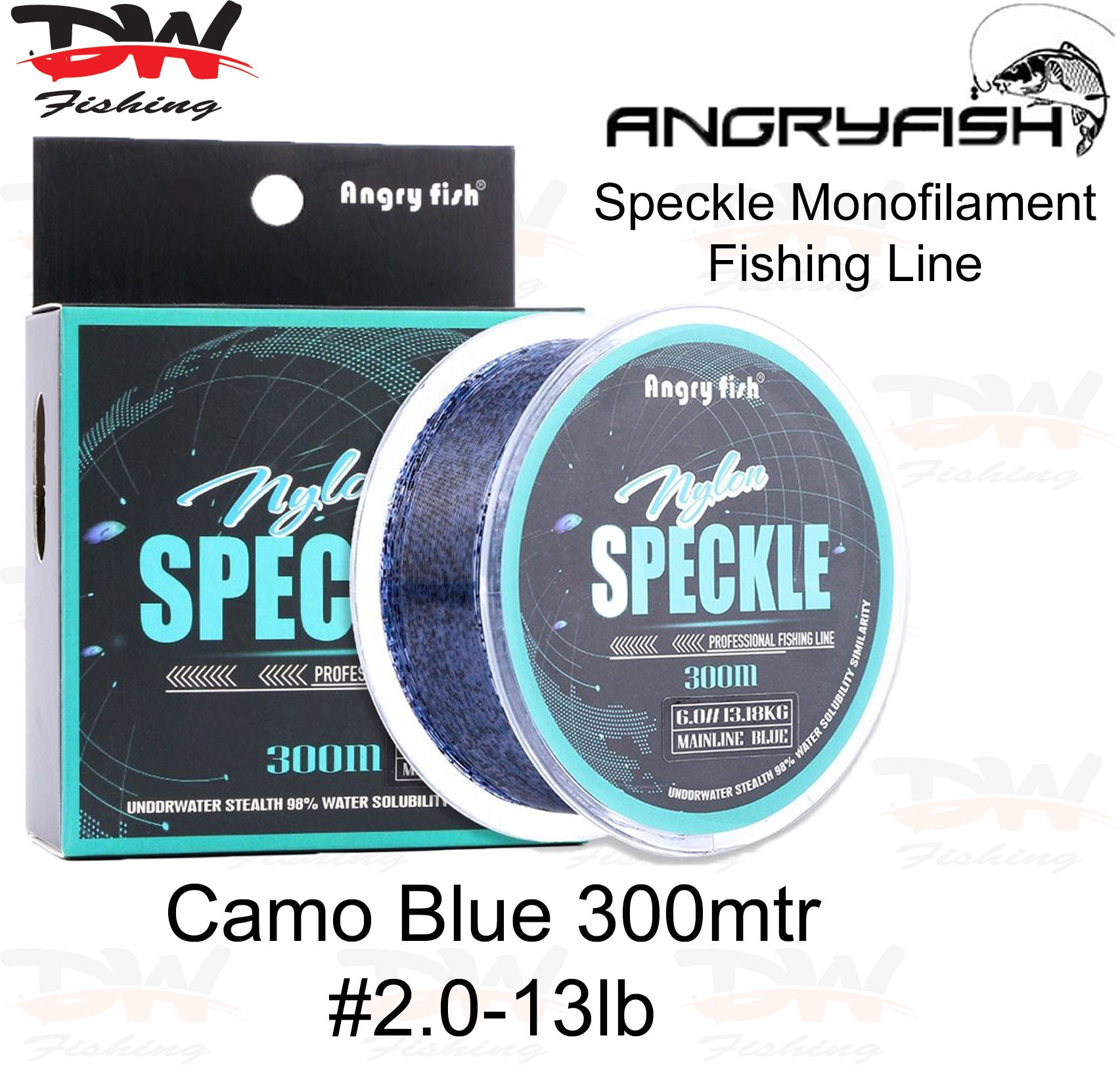 Angryfish speckle monofilanent camoufage blue 300mtr line number #2.0 13lb