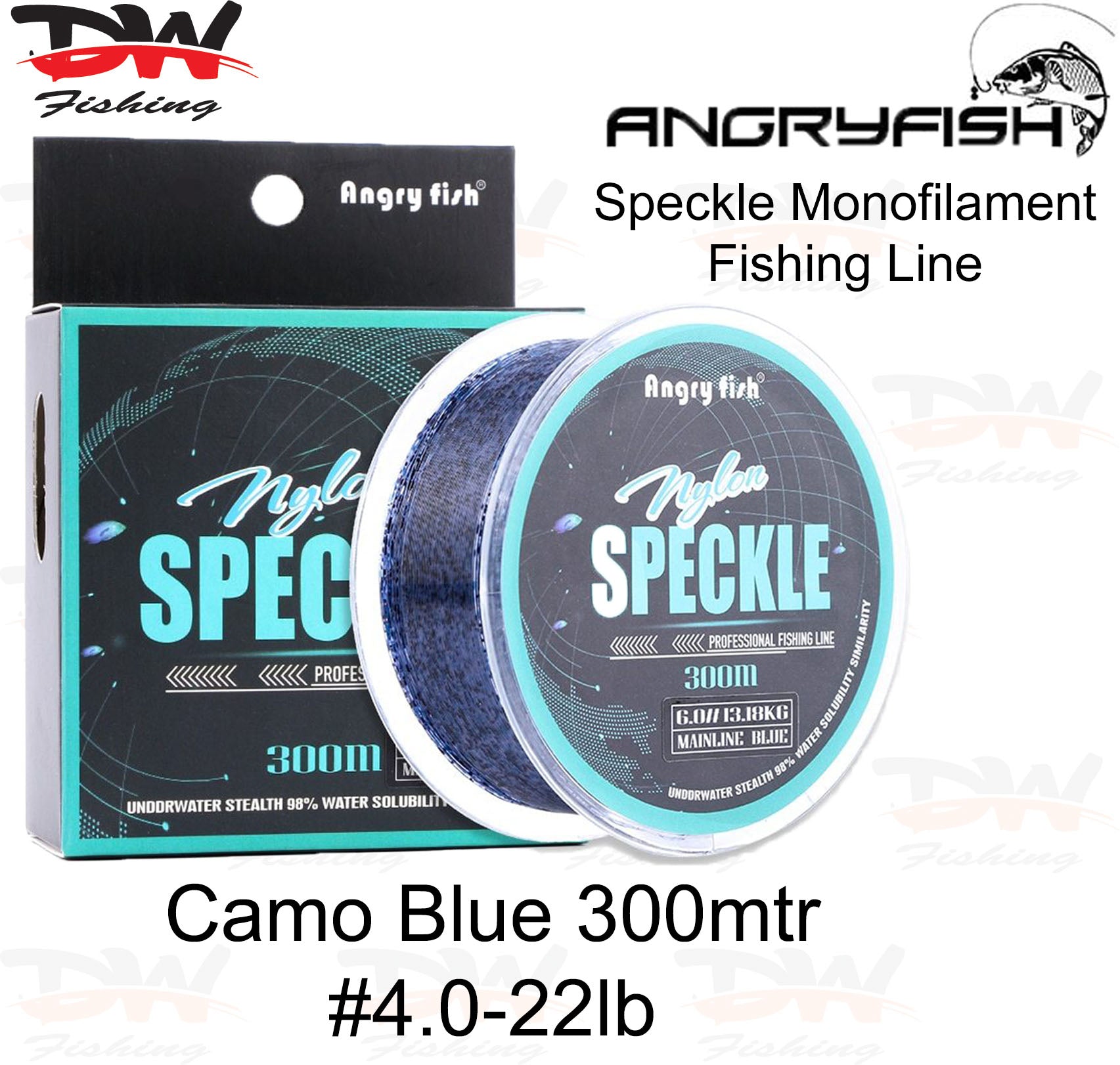 Angryfish speckle monofilanent camoufage blue 300mtr line number #4.0 22lb