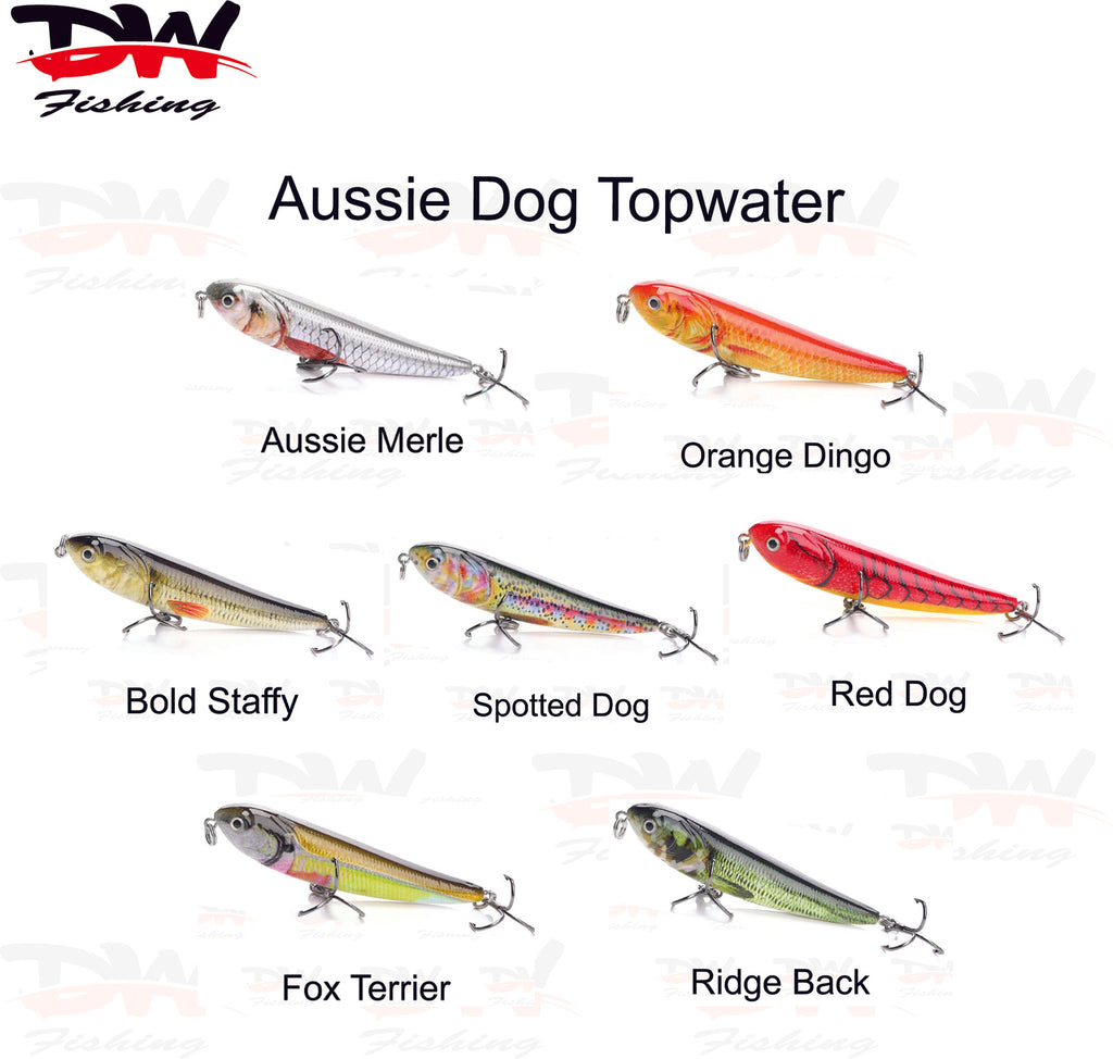 Walk the dog surface lure Aussie dog topwater 70mm group photo