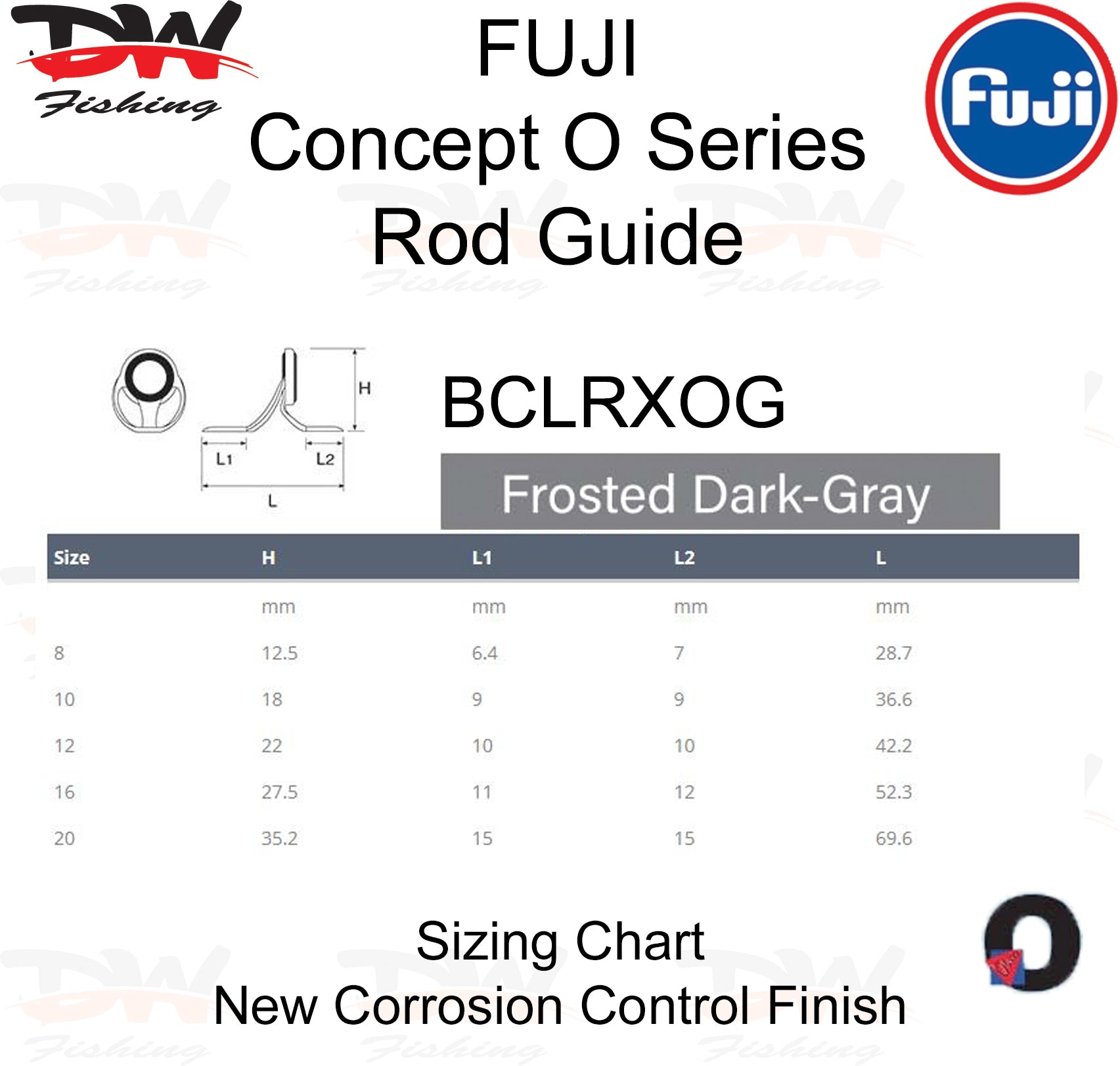 Fuji heavy duty boat rod guide BCLRXOG sizing chart