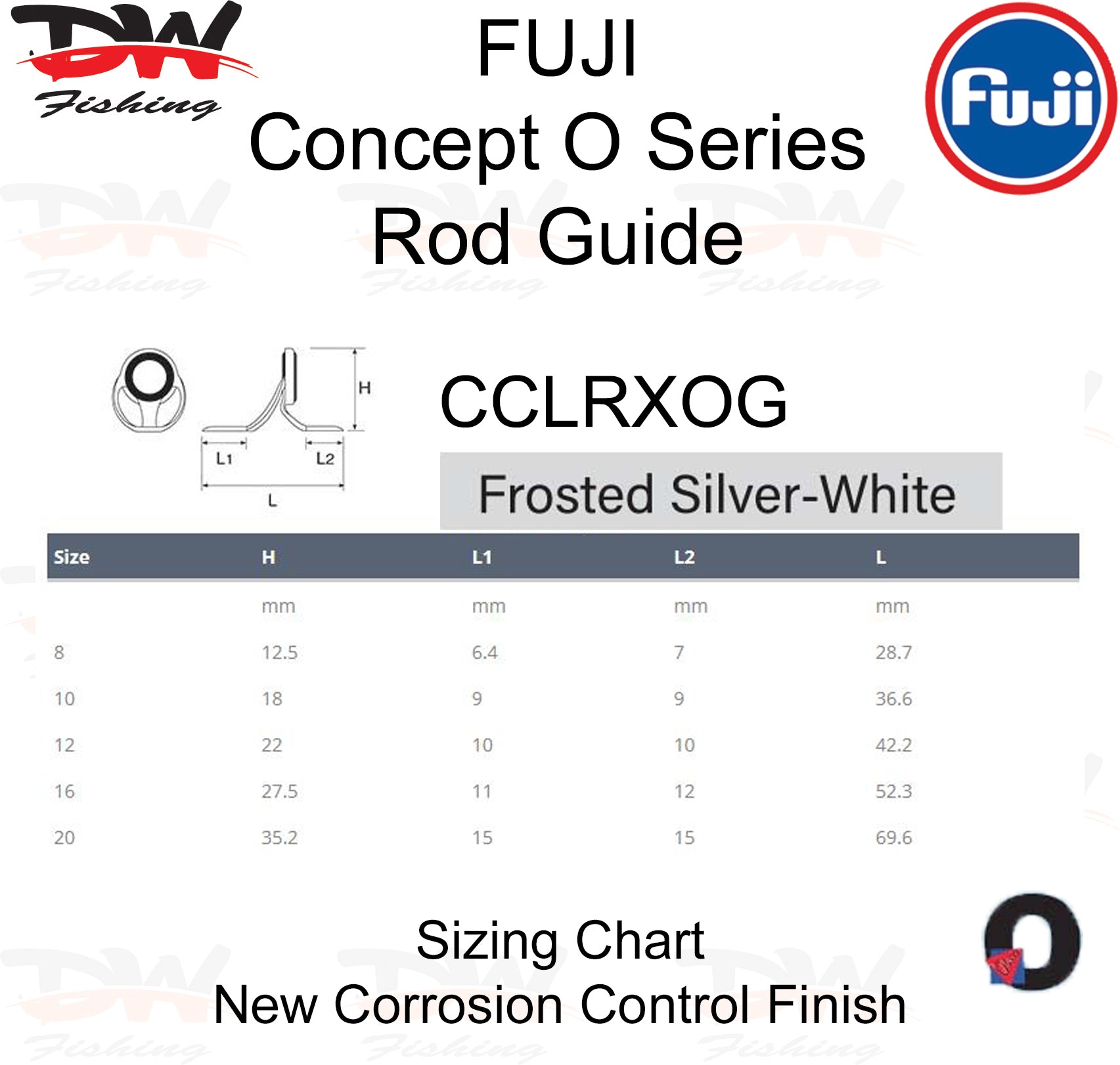 Fuji heavy duty boat rod guide CCLRXOG sizing chart