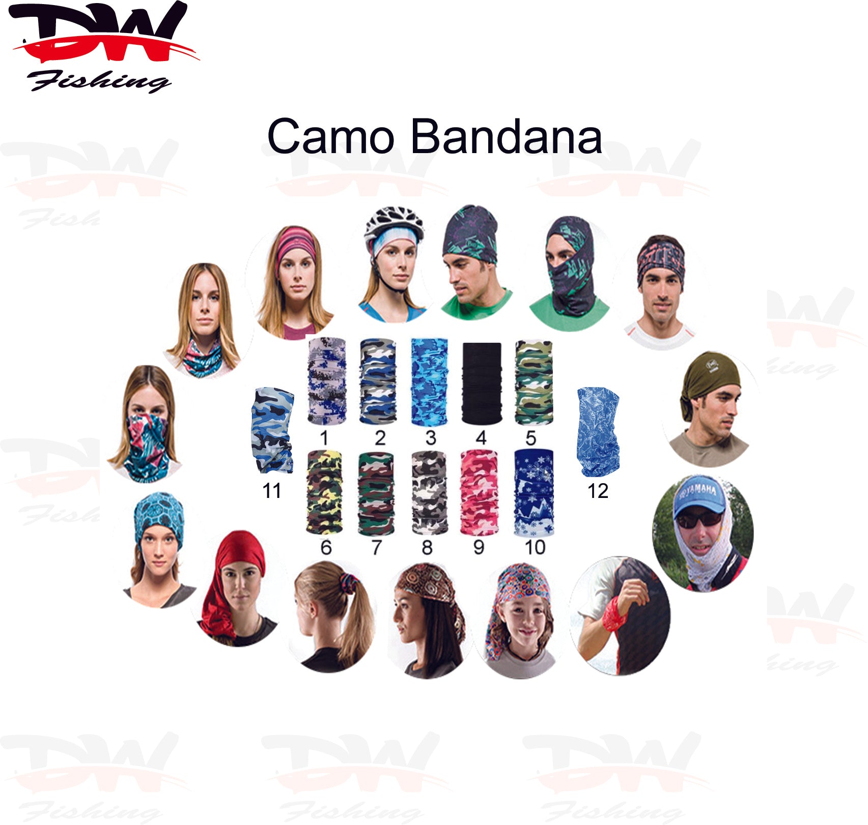 camo Face buff bandana 12 colours and 15 different wear styles