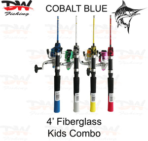 Kids 4ft rod & reel Comination set 4 colours Cobalt Blue combo cover
