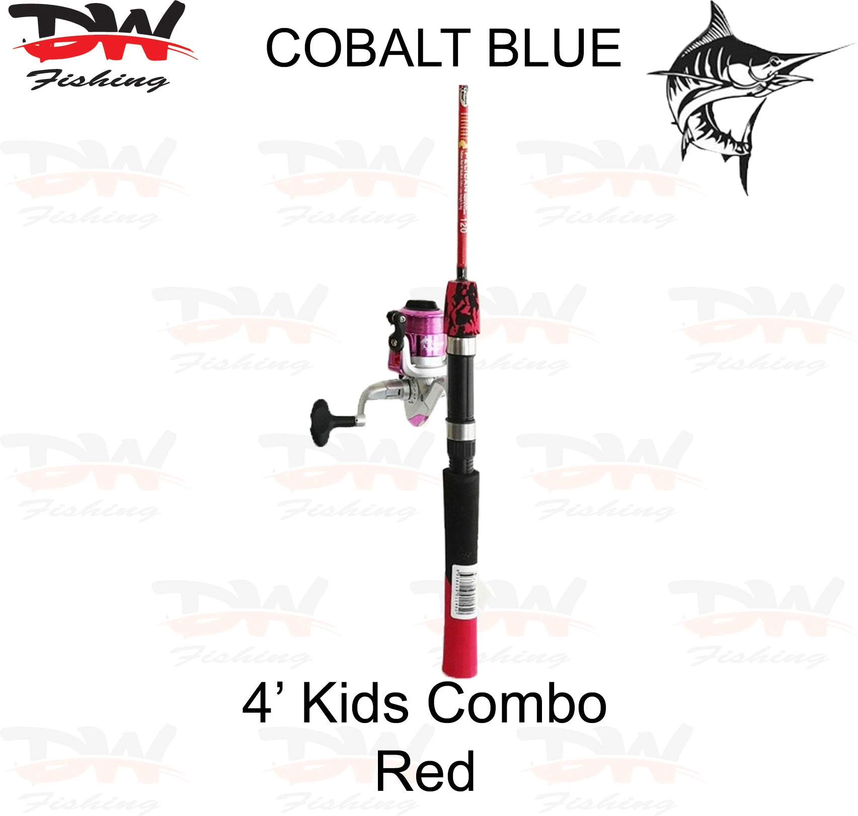Kids 4ft 2 piece rod & reel Comination set red colour Cobalt Blue combo