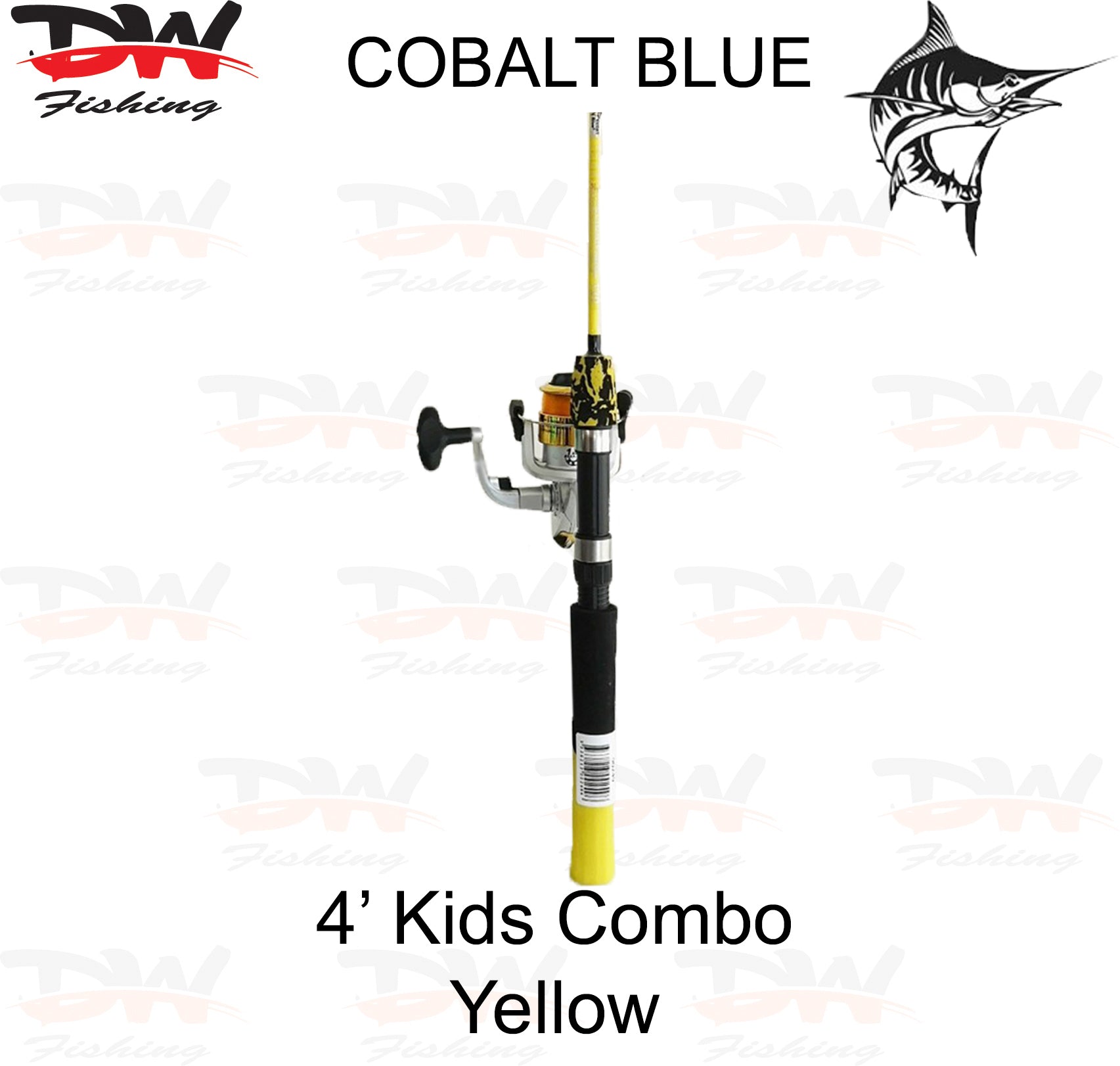 Kids 4ft 2 piece rod & reel Comination set yellow colour Cobalt Blue combo