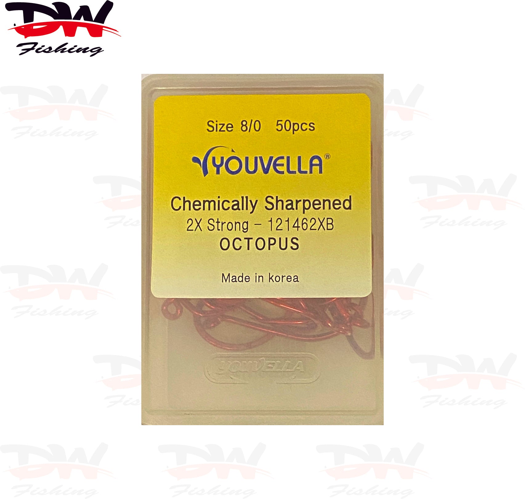 Youvella,  Red Octopus Hook 2 x strong chemically sharpened, Bulk 50 and 100 pack