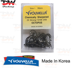 Youvella, 2x strong chemically sharpened Octopus Beak hook, 30 pack